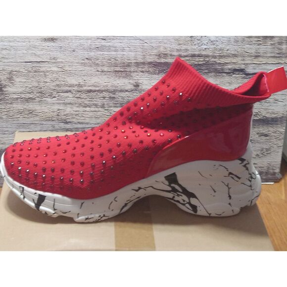 Platform Boots Wedge Sneakers Studded Rhinestone Ankle Boots Chunky Red Size 10 - Picture 6 of 7